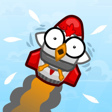 Funny rocket release icon with bird...