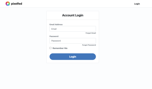Pixelfed login form with the new Forgot Email link