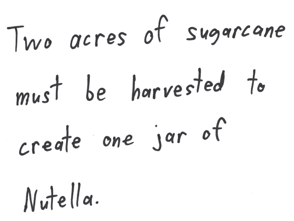 Two acres of sugarcane must be harvested to create one jar of Nutella.