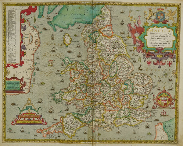 Atlas created by cartographer Christopher Saxton in 1579 as part of his 'Atlas of the Counties of England and Wales'. Contains hand-written marginal notes.