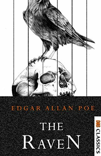 Cover of Poe's "The Raven" showing a raven standing on top of a skull.