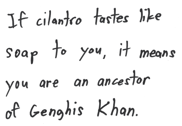 If cilantro tastes like soap to you, it means you are an ancestor of Genghis Khan.