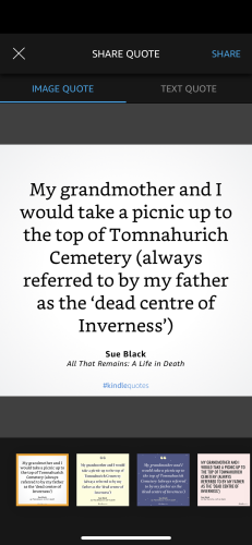 “My grandmother and I would take a picnic up to the top of Tomnahurich Cemetery (always referred to by my father as the ‘dead centre of Inverness’)”

— All That Remains: A Life in Death by Sue Black