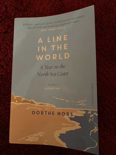 Cover of UK paperback of 
A Line in the World - A Year on the North Sea Coast — Dorthe Nors. Cover is an illustration of the shore.