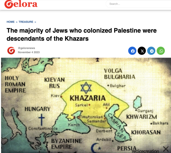 Headline: The majority of Jews who colonize Palestine were descendants of the Khazars

(typical strategy BTW: (1) stealing the image from a serious website even though (2) it adds nothing to the argument being made (rather, the author assumes it works merely by implication)