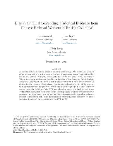 Bias in Criminal Sentencing: Historical Evidence from
Chinese Railroad Workers in British Columbia