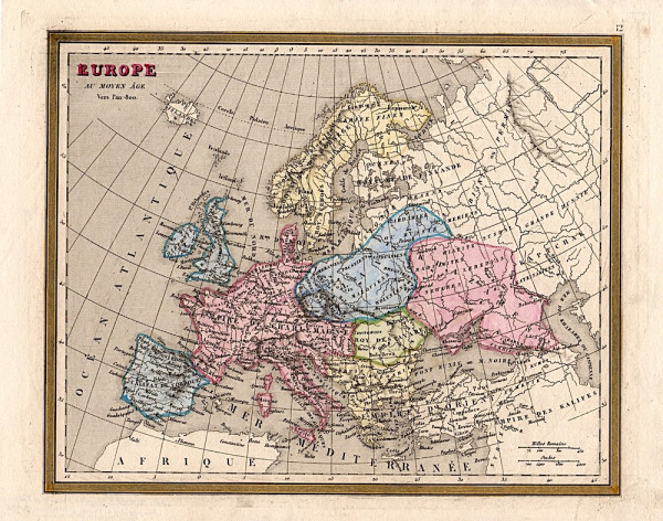 Map of Europe in the age of Charlemagne, c. 800, showing the Khazar Empire (in pink)