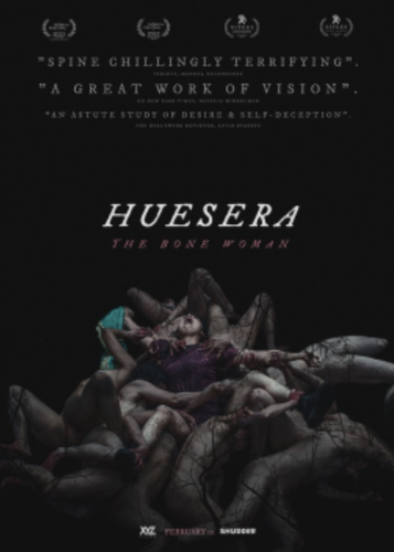 Movie poster for Huesera: The Bone Woman
The poster has a monstrous spider-like group of people swarming a woman