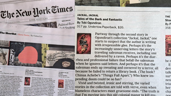 Photo of page from New York Times Book Review showing review of "Jackal, Jackal."