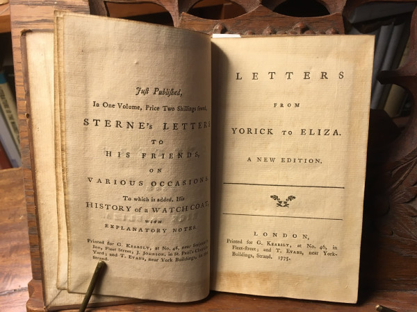 opening to the title page:

Letters from Yorick to Eliza.
A New Edition.
London, ...1775